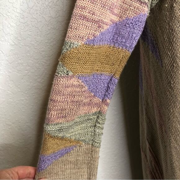 Lauren Ralph Lauren tan pink southwestern open long wool blend cardigan L/XL - Picture 12 of 16